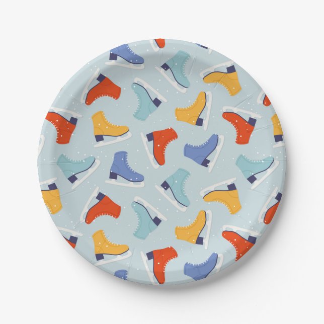 Colorful Ice Skate Winter Pattern Paper Plates (Front)