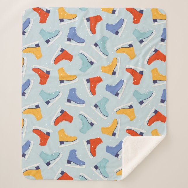 Colorful Ice Skate Winter Pattern Sherpa Blanket (Front)