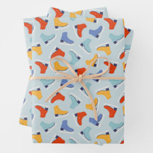 Colorful Ice Skate Winter Pattern Wrapping Paper Sheets