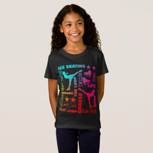 Colorful Ice Skating Theme Terminology Typography T_Shirt