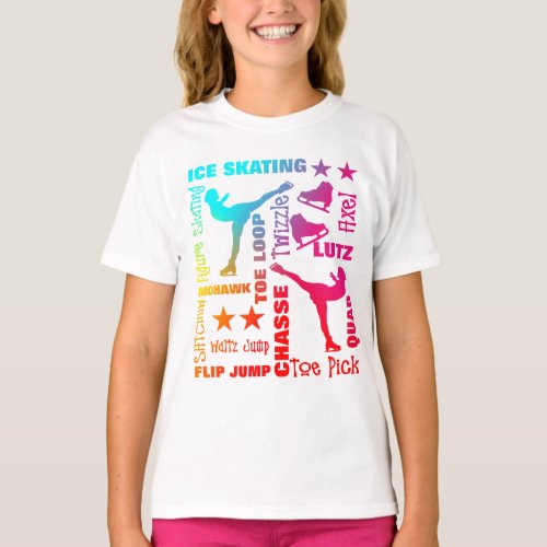 Colorful Ice Skating Theme Terminology Typography T_Shirt