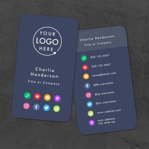 Colorful Icons  Navy Blue Social Media Logo Business Card