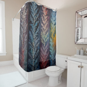 Colorful Icy Plant-Like Feathering Shower Curtain