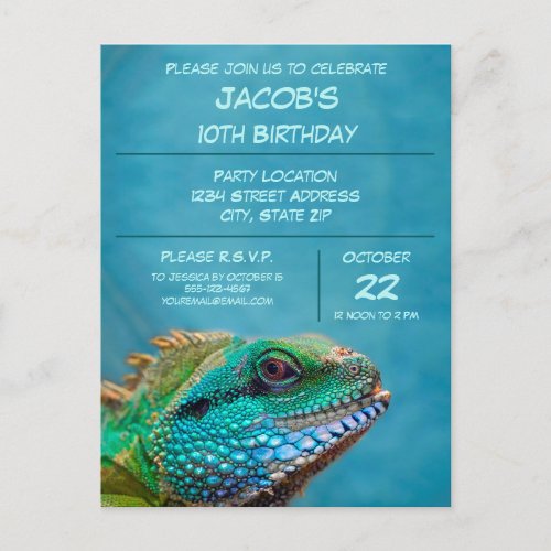 Colorful Iguana 10th Birthday Party Celebration Postcard