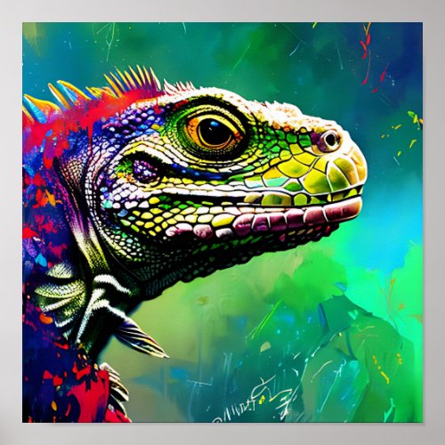 colorful iguana art poster