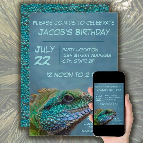 Colorful Iguana Birthday Party Invitation