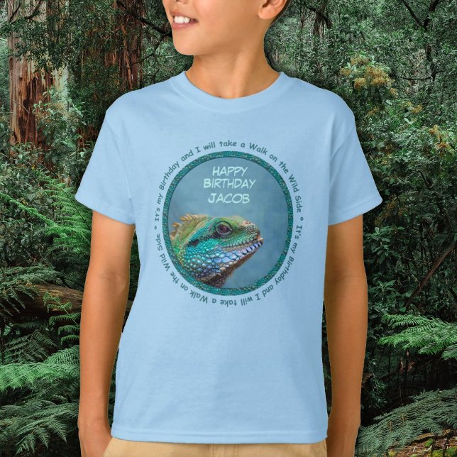 Colorful Iguana Birthday  T-Shirt (Colorful Iguana Birthday T-Shirt in shades of green, blue and teal - reptiles, iguanas)