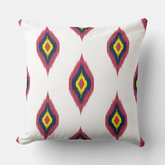 Colorful Ikat design Pink Yellow and blue Throw Pillow (Front)