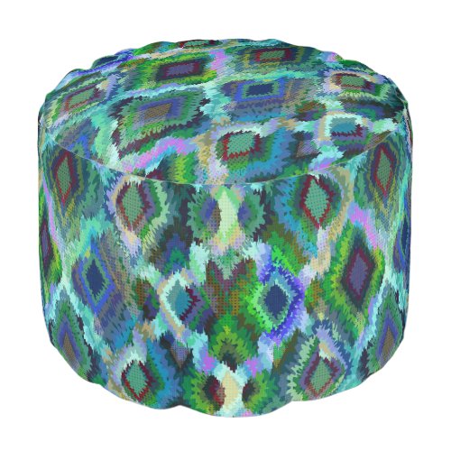 Colorful Ikat Tribal Geometric Pattern 2 Pouf