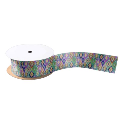 Colorful Ikat Tribal Geometric Pattern Satin Ribbon