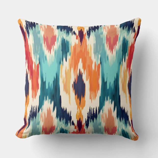 Colorful Ikat Tribal Pattern Throw Pillow (Front)