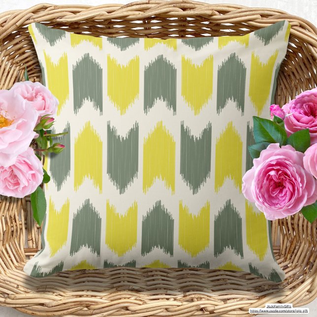 Colorful Ikat Yellow and grey Abstract seamless Throw Pillow (Creator Uploaded)