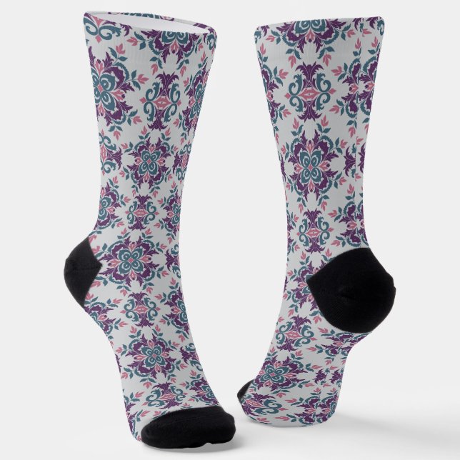 Colorful IkatFloral Motif Pattern Socks (Angled)