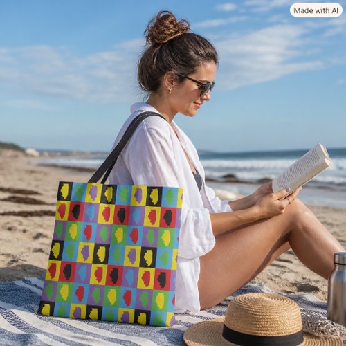 Colorful Illinois Pop Art Grid Tote Bag