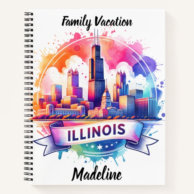 Colorful Illinois skyline reflections Notebook (Front)