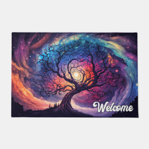 Colorful Illuminating Night Sky Illustration Doormat