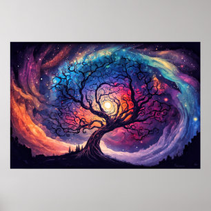 Colorful Illuminating Night Sky Illustration Poster