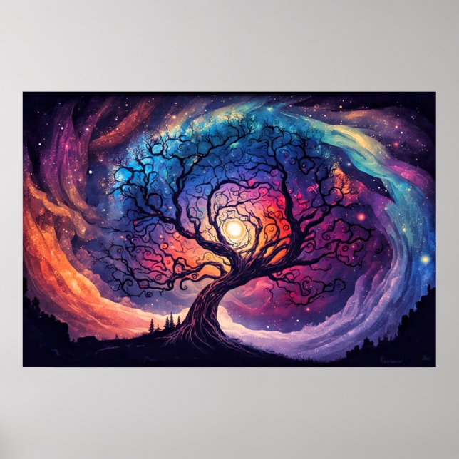 Colorful Illuminating Night Sky Illustration Poster (Front)