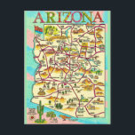 Colorful Illustrated Arizona Map Postcard<br><div class="desc">A vintage,  colorfully illustrated map of the State of Arizona repurposed on a new postcard.</div>