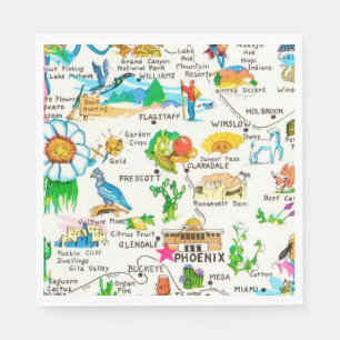 Colorful Illustrated Arizona Map Postcard Napkins