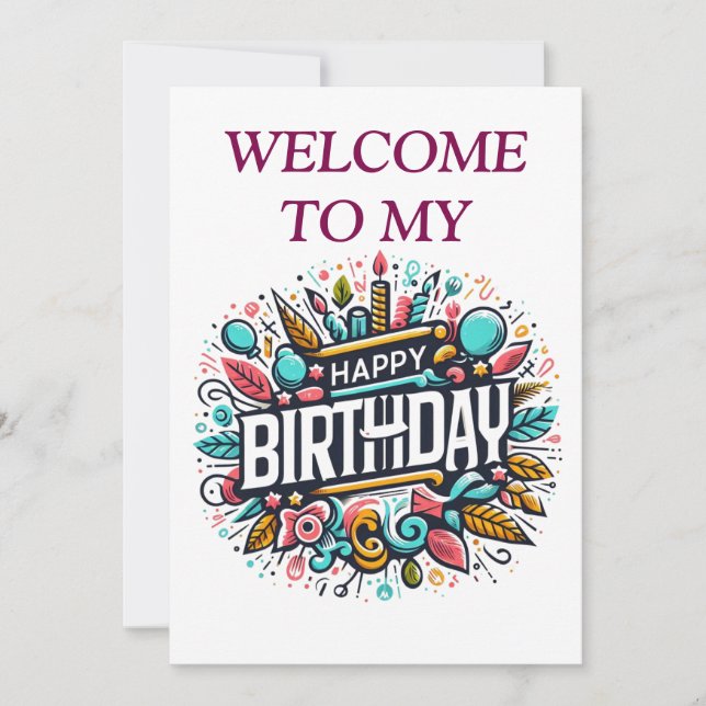 Colorful Illustrated Birthday - Unique Festive Invitation (Front)