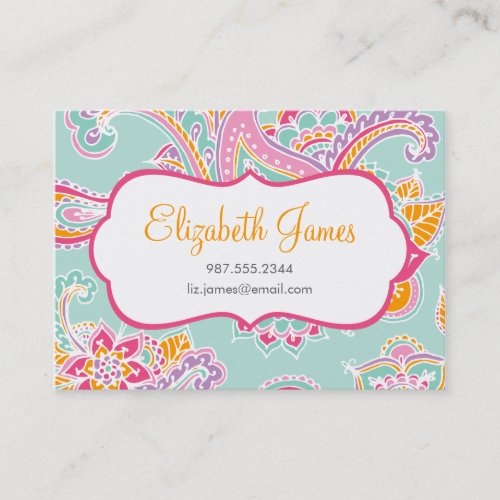 Colorful Illustrated Bohemian Paisley Henna Business Card Template