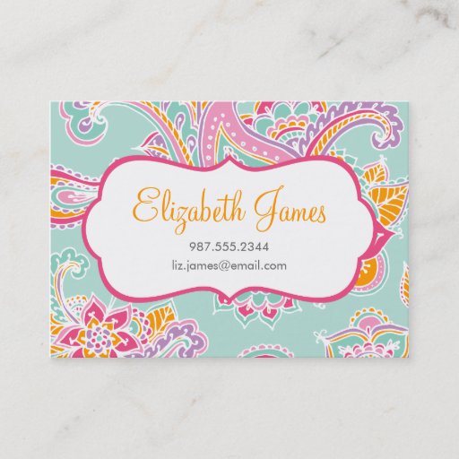 Customizable Colorful Illustrated Bohemian Paisley Henna Business Card Template