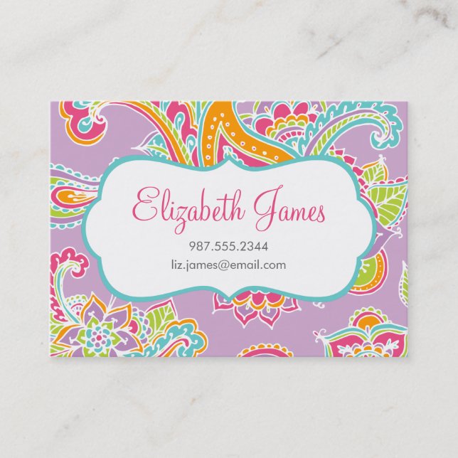 Colorful Illustrated Bohemian Paisley Henna Business Card (Front)