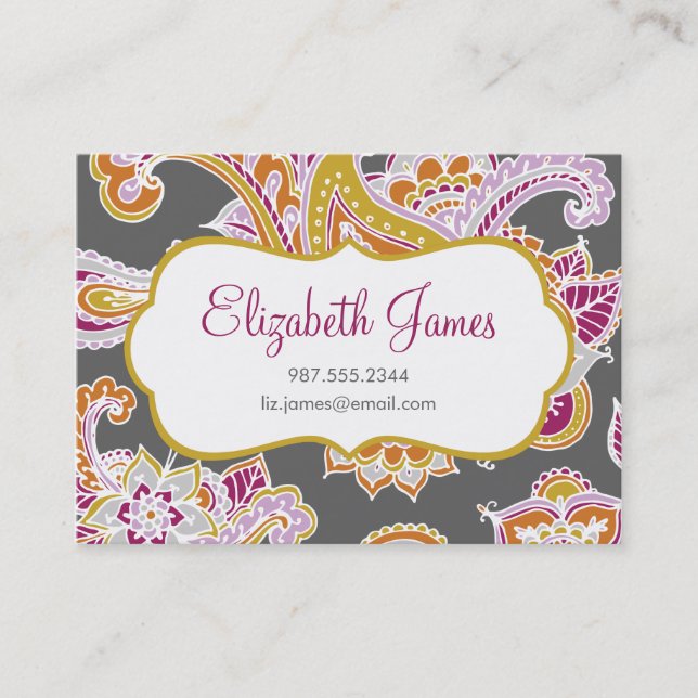 Colorful Illustrated Bohemian Paisley Henna Business Card (Front)