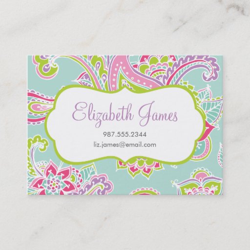 Customizable Colorful Illustrated Bohemian Paisley Henna Business Cards