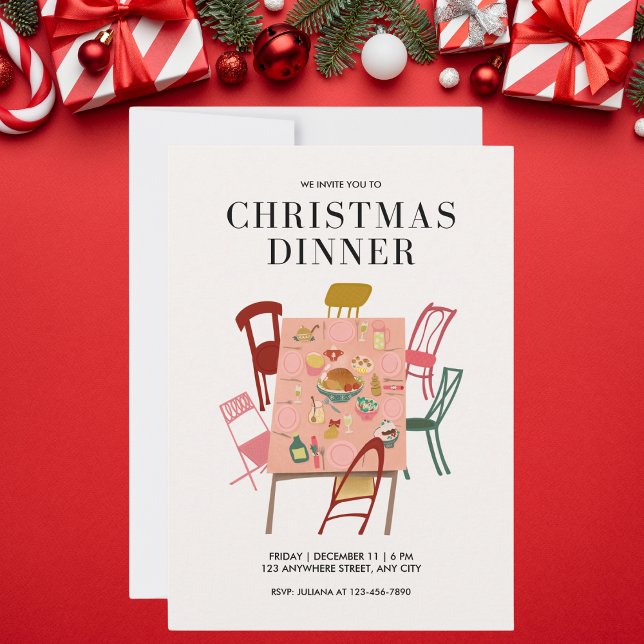 Colorful Illustrated Christmas Dinner Invitation (Creator Uploaded)