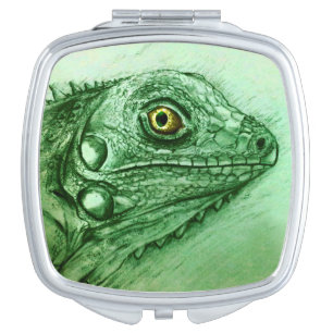 Colorful illustrated compact mirror  -  Iguana