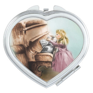 Colorful illustrated compact mirror - Piano Girl