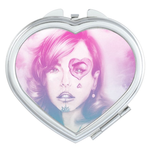 Colorful illustrated compact mirror  - Rainbow (Front)