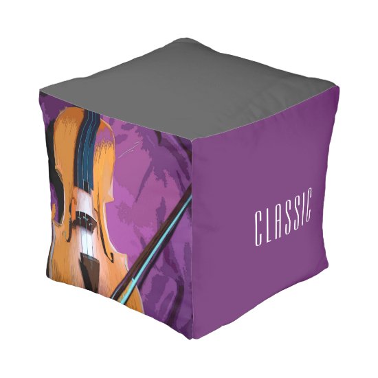 Colorful illustrated cubed pouf - Viola