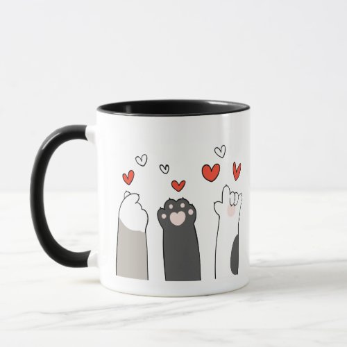 Colorful Illustrated Cute Cats Valentines Day  Mug