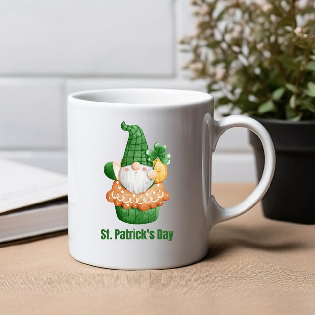 Colorful Illustrated Cute Gnome St. Patrick's Day Two-Tone Coffee Mug (Creator Uploaded)