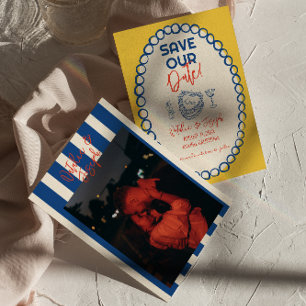 Colorful Illustrated Drawn Quirky Photo Wedding Save The Date