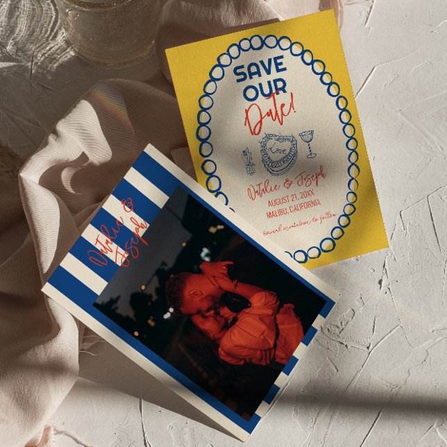 Colorful Illustrated Drawn Quirky Photo Wedding Save The Date (Creator Uploaded)