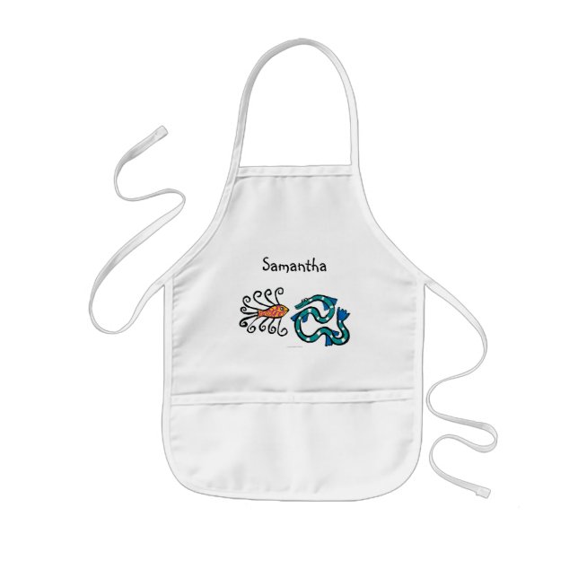 Colorful Illustrated Fish Friends Kids' Apron (Front)
