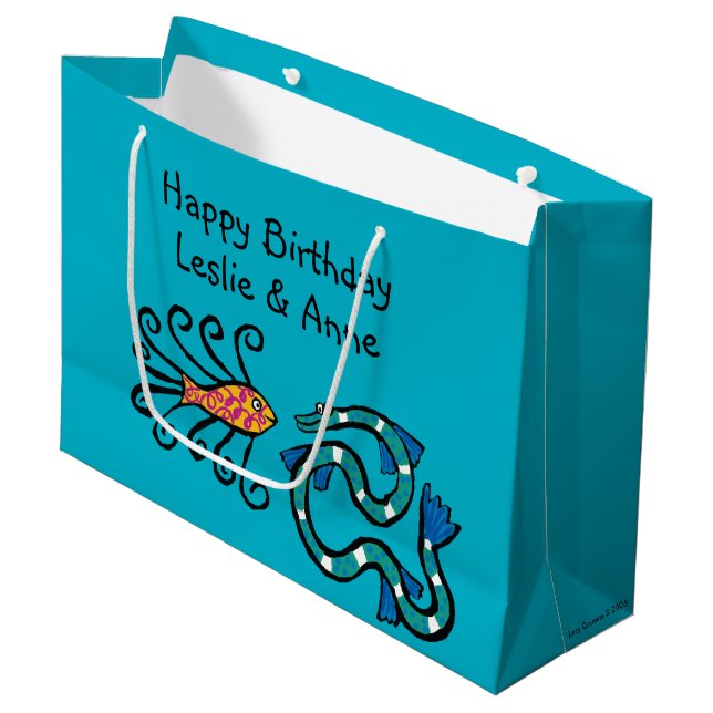 Colorful Illustrated Fish Friends Large Gift Bag (Front Angled)