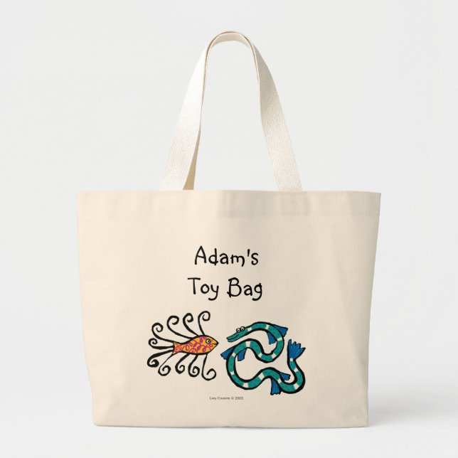 Colorful Illustrated Fish Friends Large Tote Bag (Front)