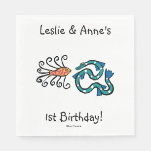 Colorful Illustrated Fish Friends Napkins