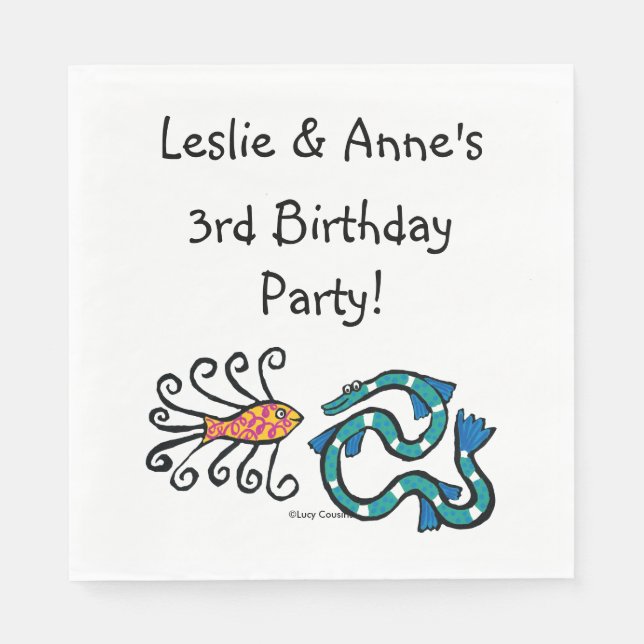Colorful Illustrated Fish Friends Napkins (Front)