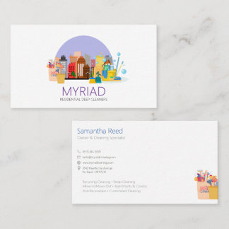 Colorful Illustrated House Cleaner Business Card