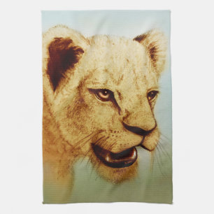 Colorful illustrated kitchen towel - Lion