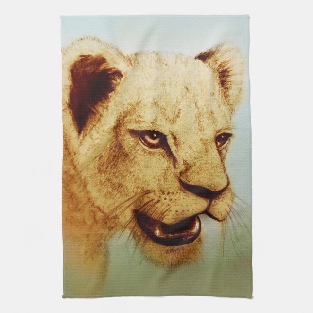 Colorful illustrated kitchen towel - Lion (Vertical)