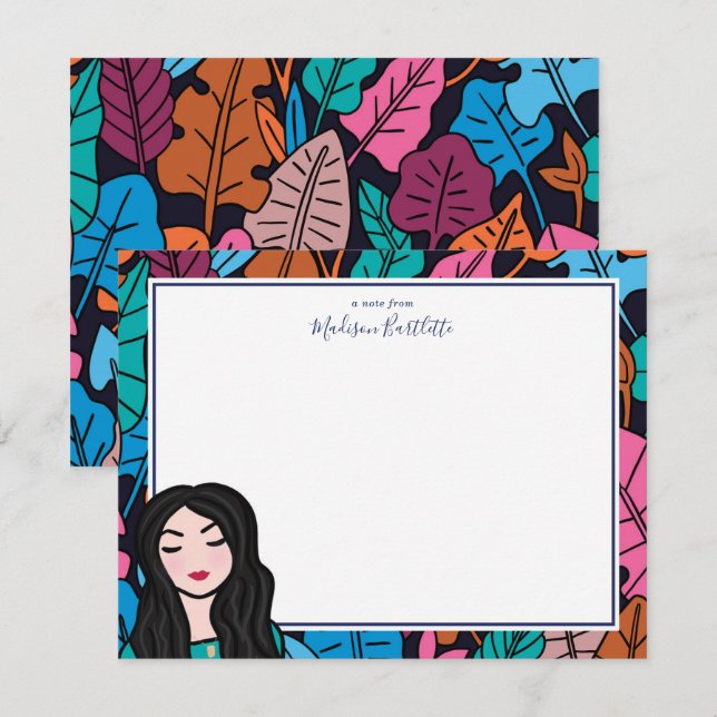 Colorful Illustrated Lady Personal Stationery Note Card (Front/Back)