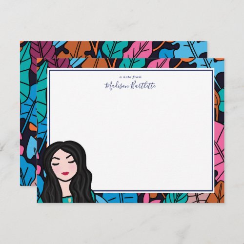 Colorful Illustrated Lady Personal Stationery Note Card