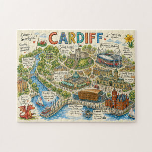 Colorful Illustrated Map of Cardiff Jigsaw Puzzle